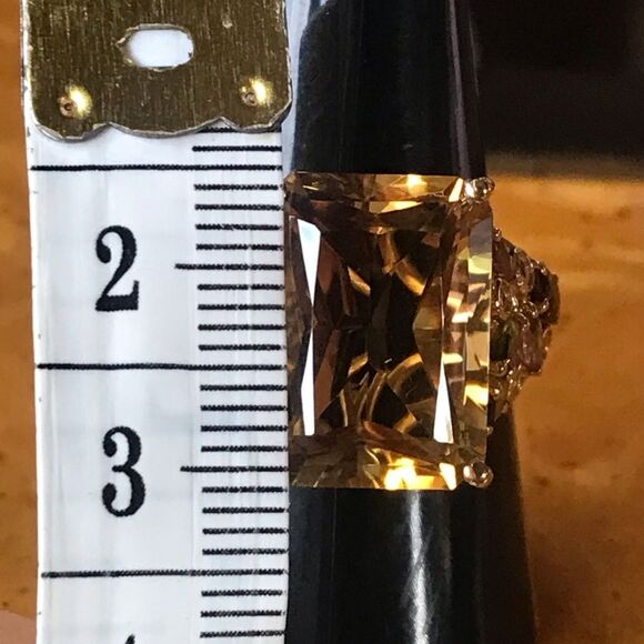 Natural Citrine Tourmaline Sterling Silver Cocktail Ring Size 9 - Picture 6 of 10